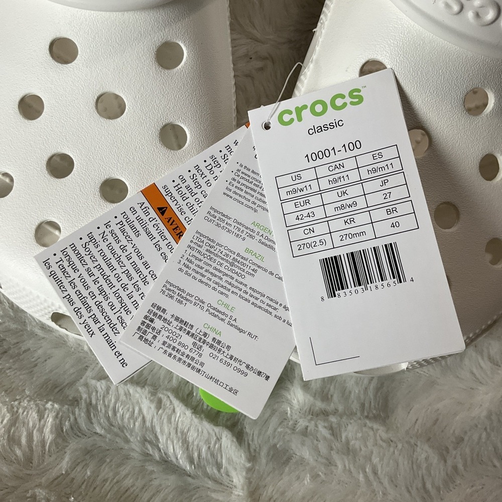 Crocs Classic Clog  White Mens Size 9 Womens Size 11 Slip On Comfort Lightweight - Picture 7 of 9